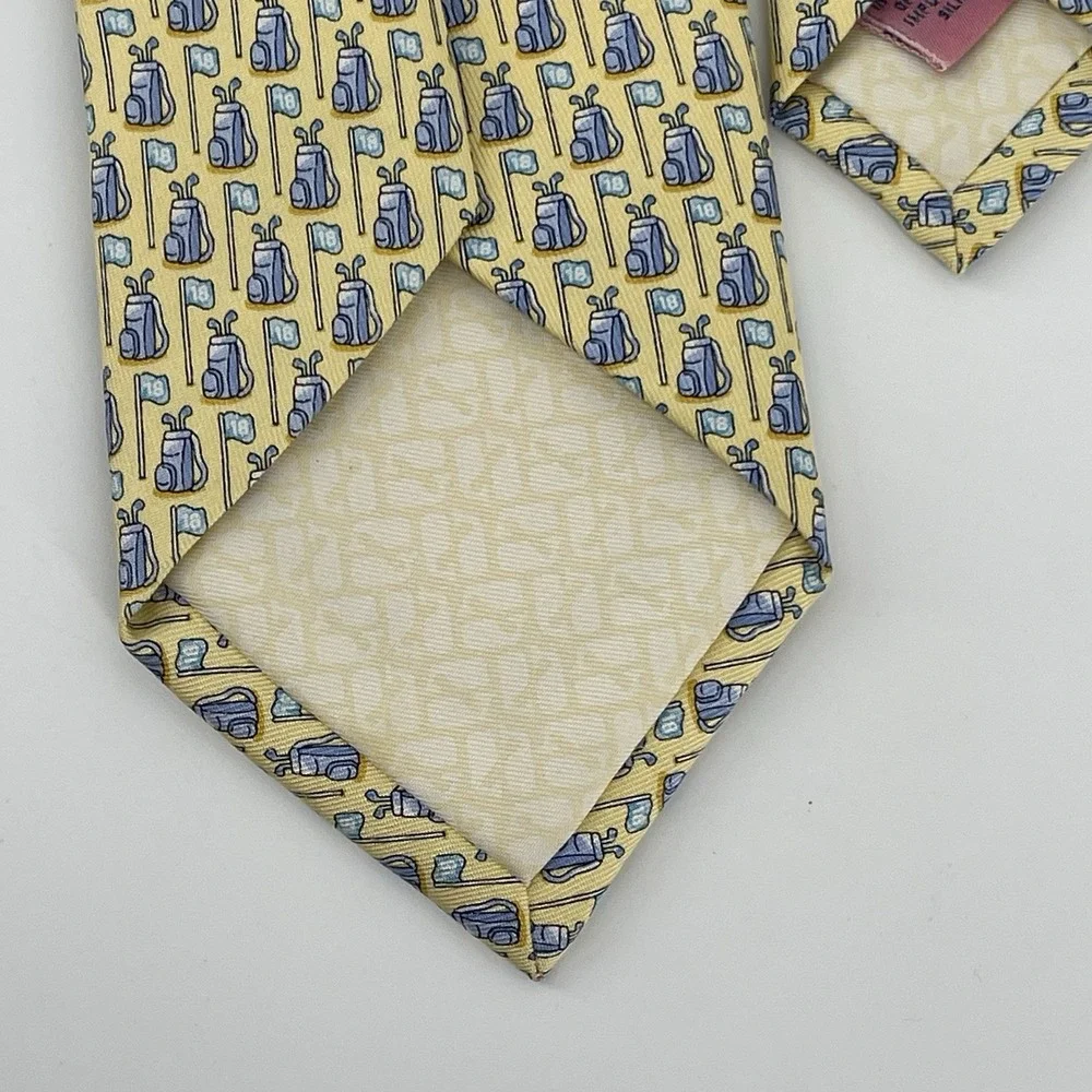 Vineyard Vines Tie Mens One Size Yellow Palm Tree Silk Hand Made USA Prep